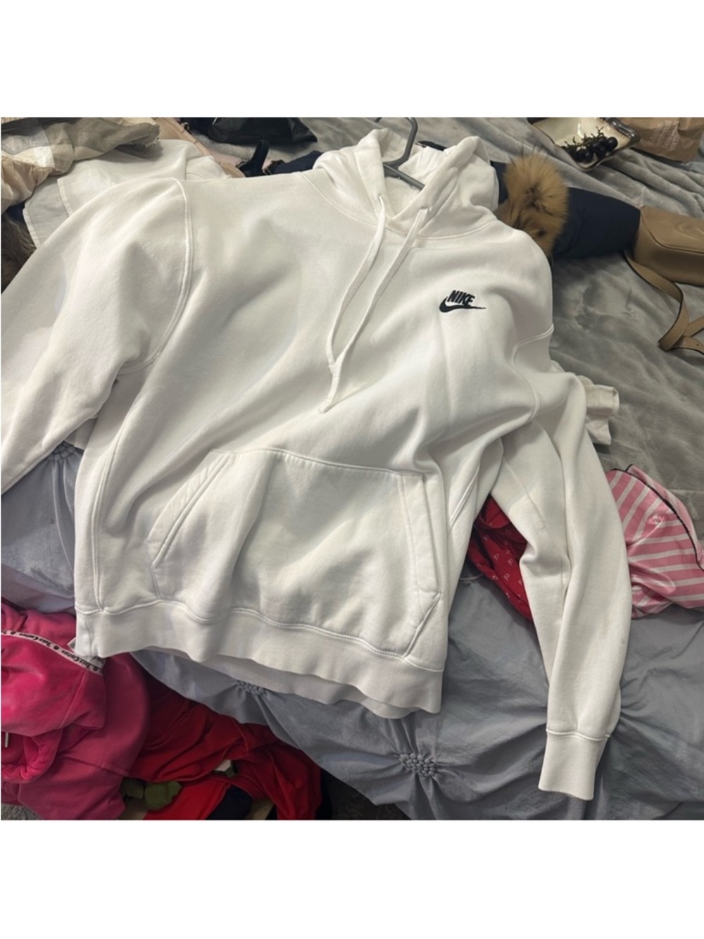 Nike White Hoodie with Black Swoosh Logo